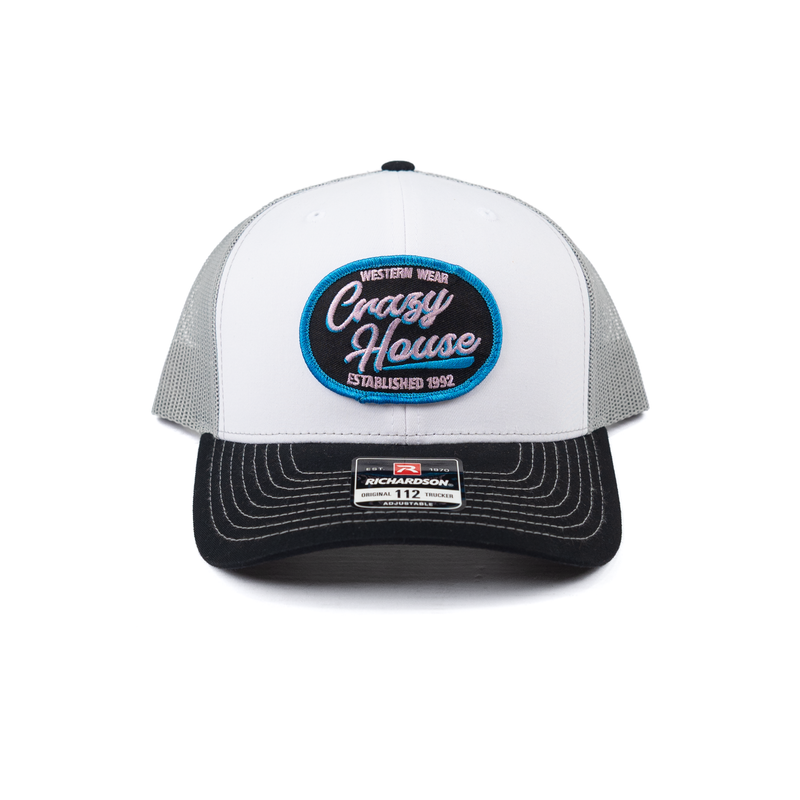 Crazy House White Black and Gray Cap with Vintage Circle Patch