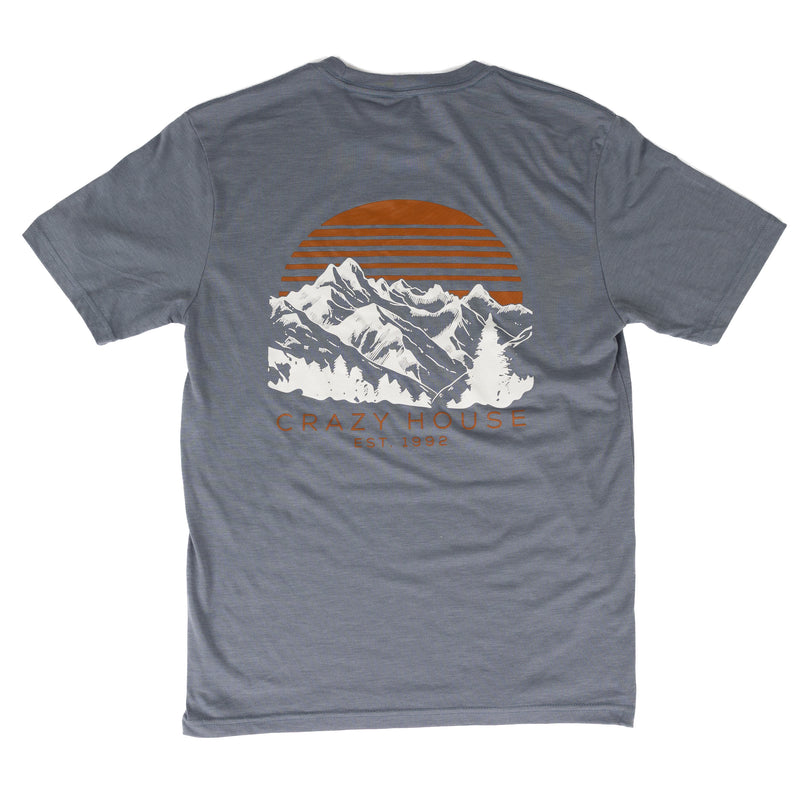 Crazy House Blue Short Sleeve Mountain Sunset T-shirt 