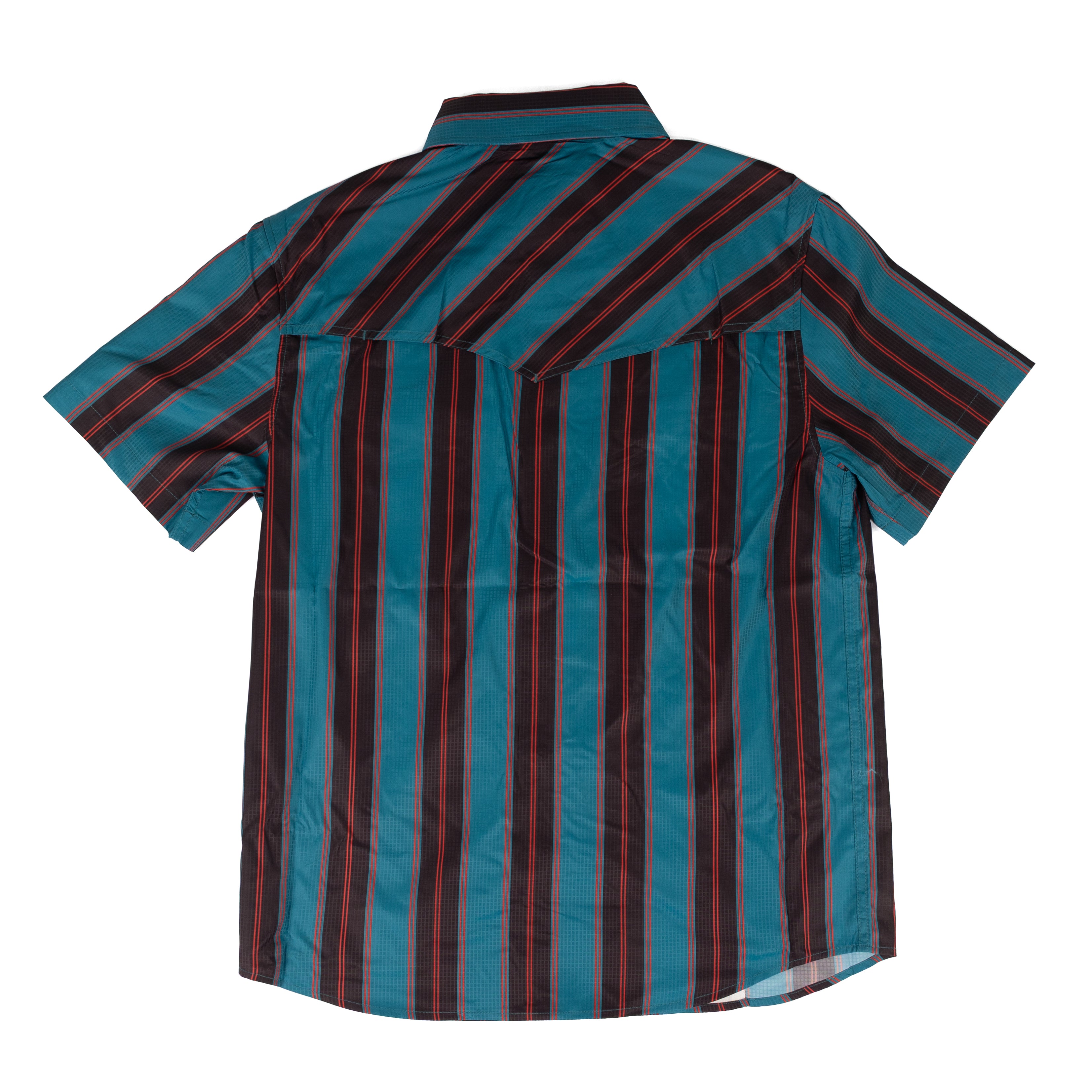 Rock and Roll Men's Short Sleeve Teal Striped Tek Snap Shirt BMN3S09453