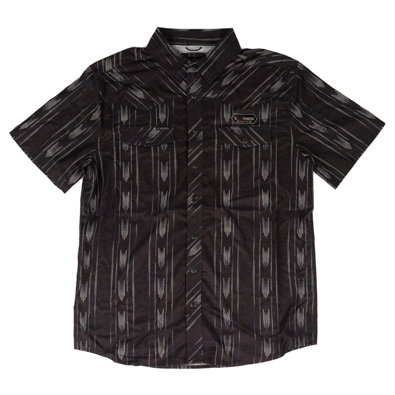 Rock and Roll Denim Men's Short Sleeve Black Geo Printed Tek Snap Shirt BMN3S09456