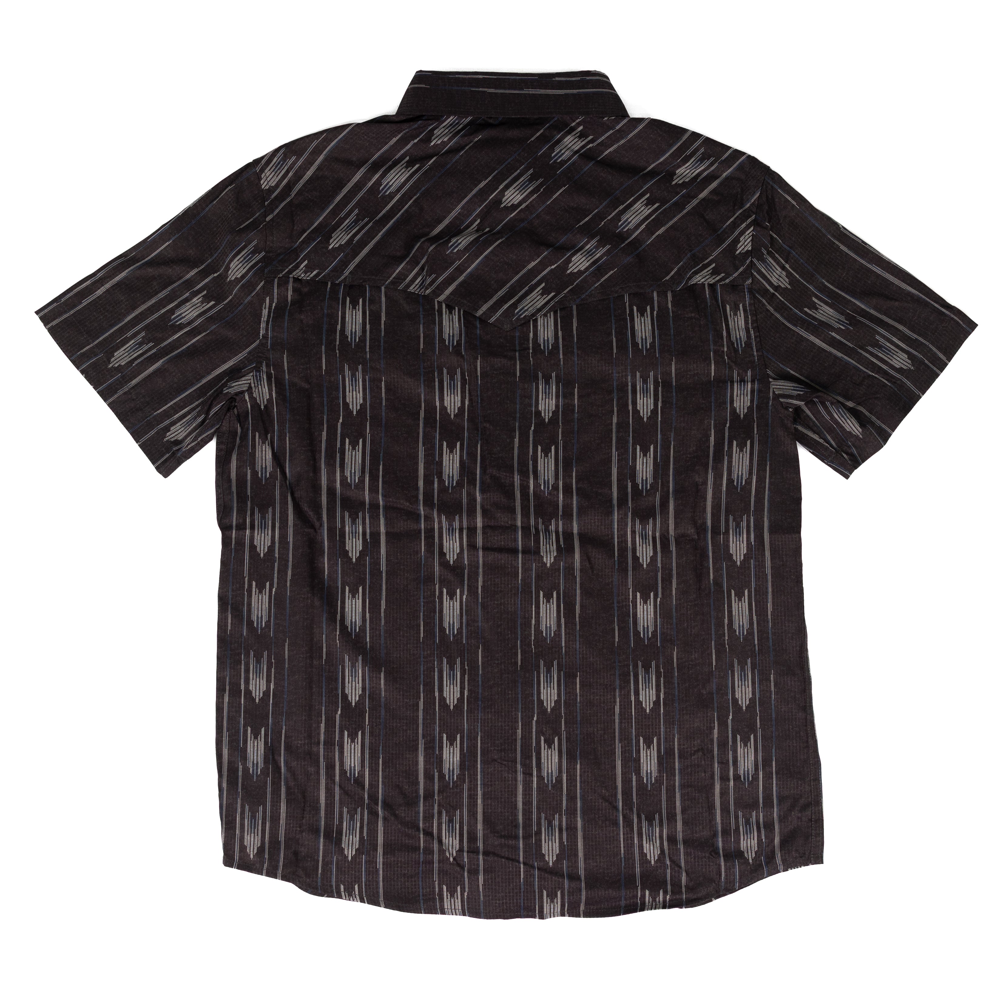 Rock and Roll Denim Men's Short Sleeve Black Geo Printed Tek Snap Shirt BMN3S09456