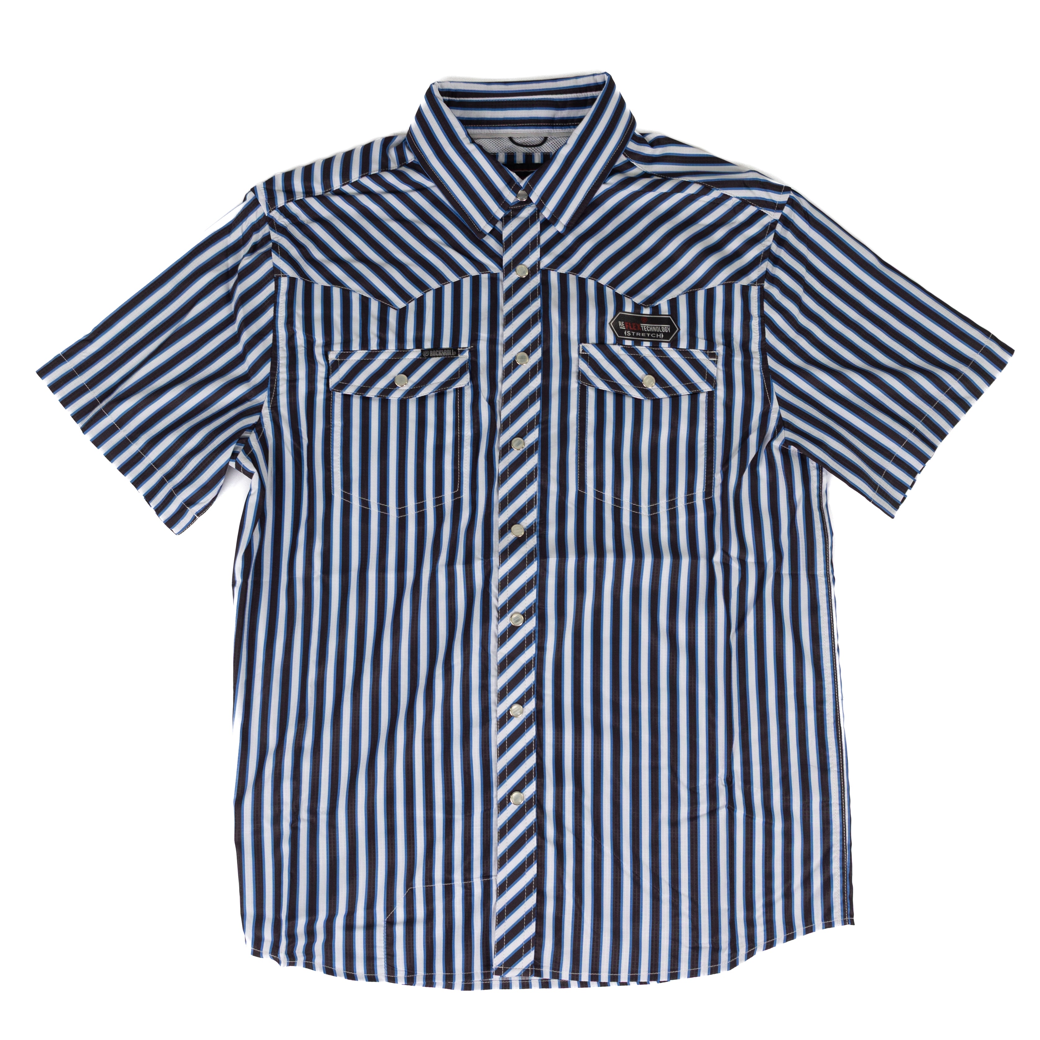 Rock and Roll Men's Short Sleeve Blue Striped Tek Snap Shirt BMN3S09454
