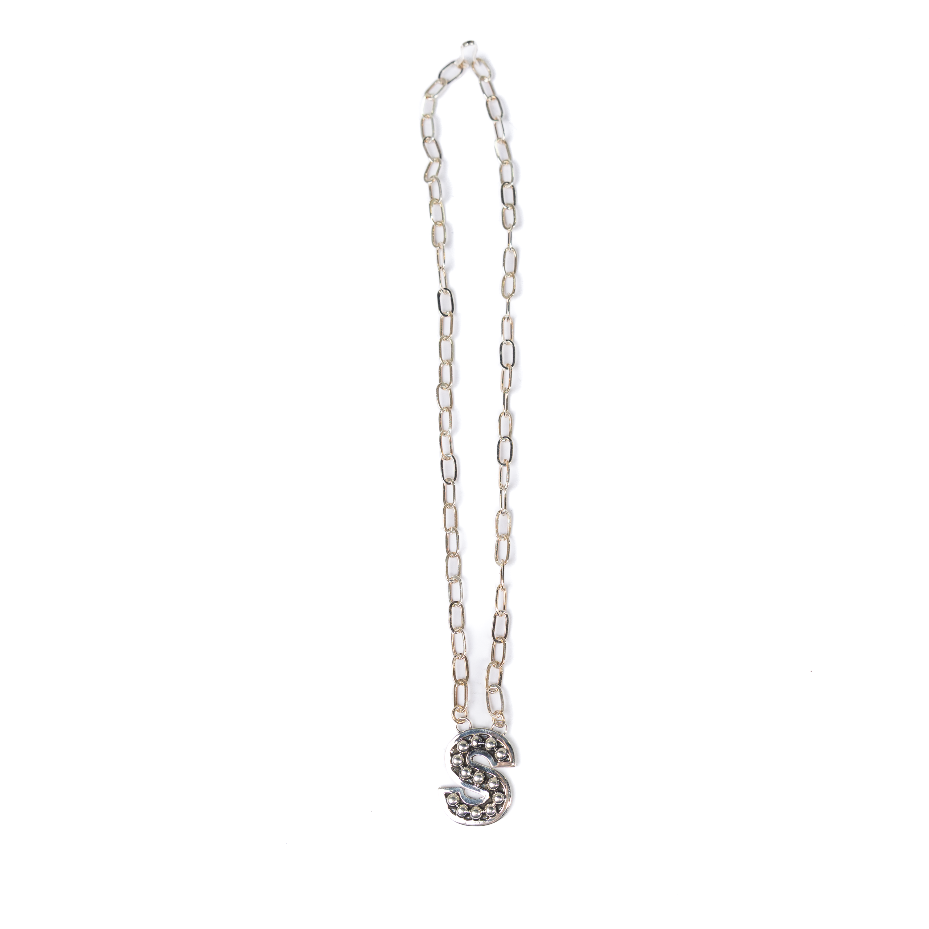 Women's Rhoda Silver Oxidized Ball Letter Necklace T3210