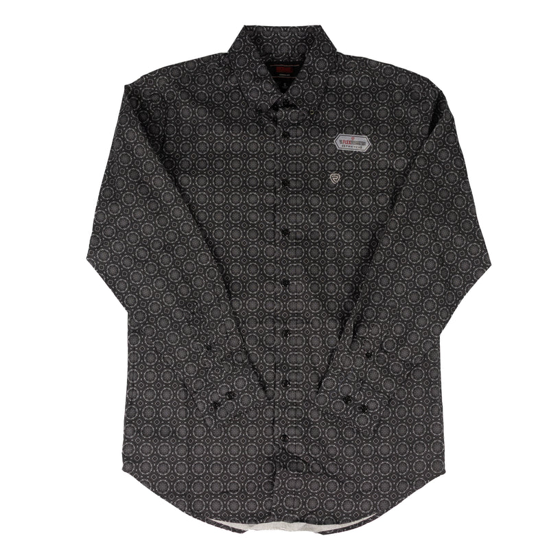 Rock and Roll Men's Long Sleeve Charcoal Medallion Printed Button Up BMB2S09422