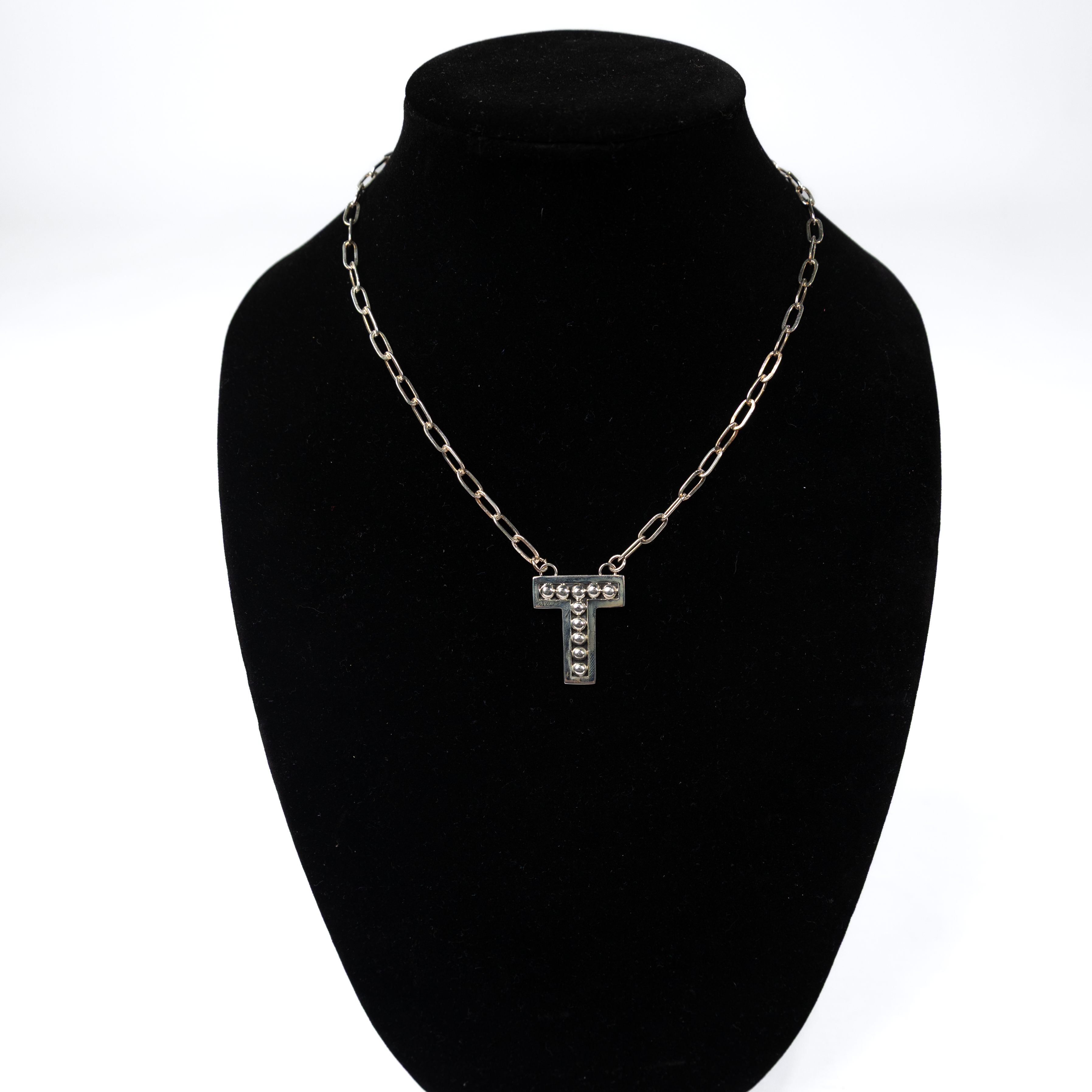 Women's Rhoda Silver Oxidized Ball Letter Necklace T3210