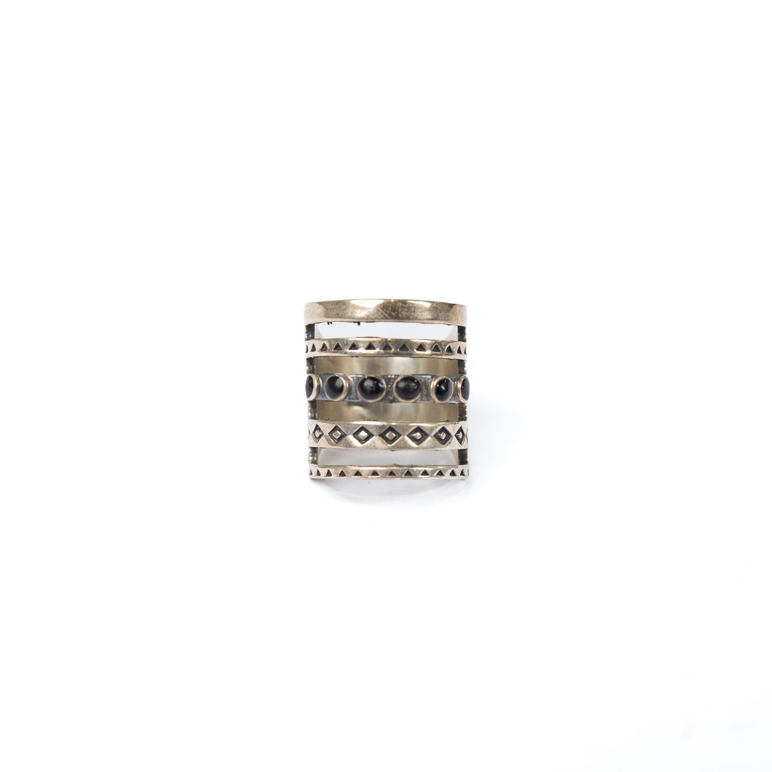 Women's Rhoda Onyx Black and Silver Multi Line Stacker Ring 