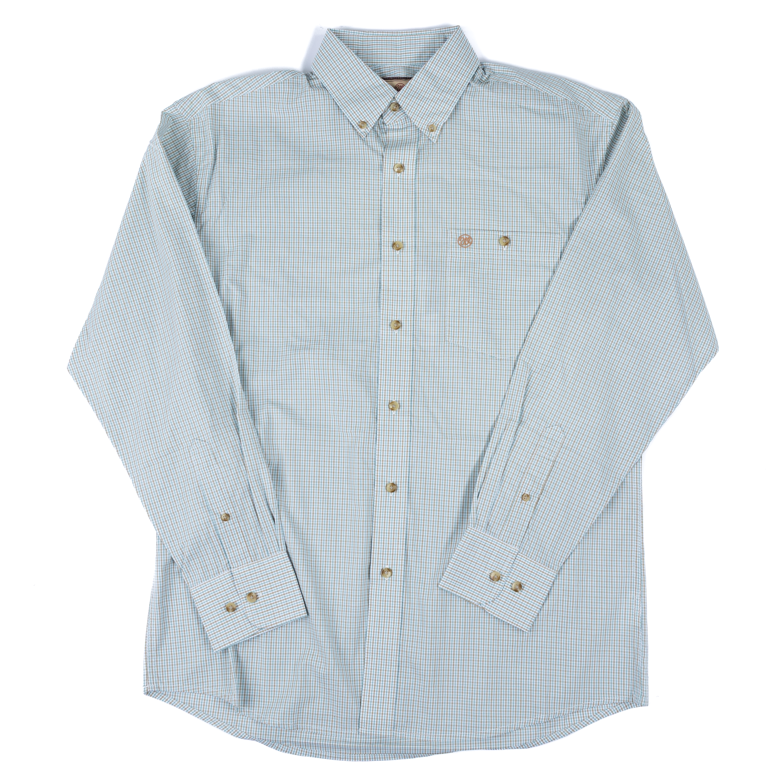 Men's Wrangler Blue and Brown Plaid Long Sleeve Button Up Shirt 112374544