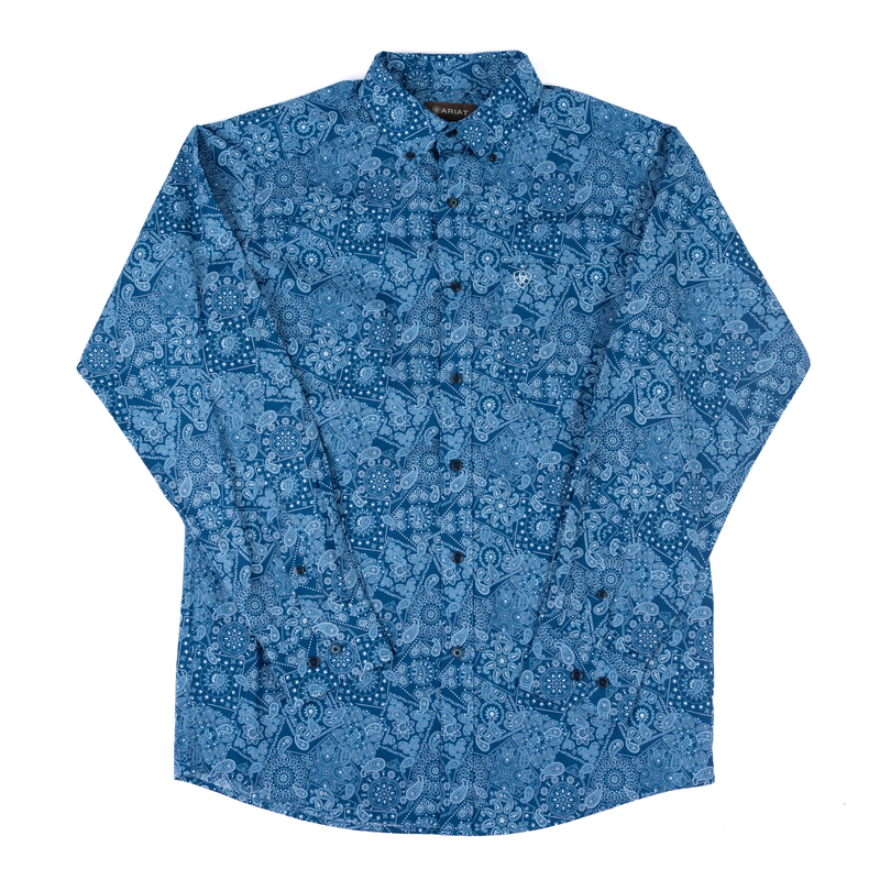 Men's Ariat Jorge Blue Paisley Long Sleeve Button Up Shirt 10071037