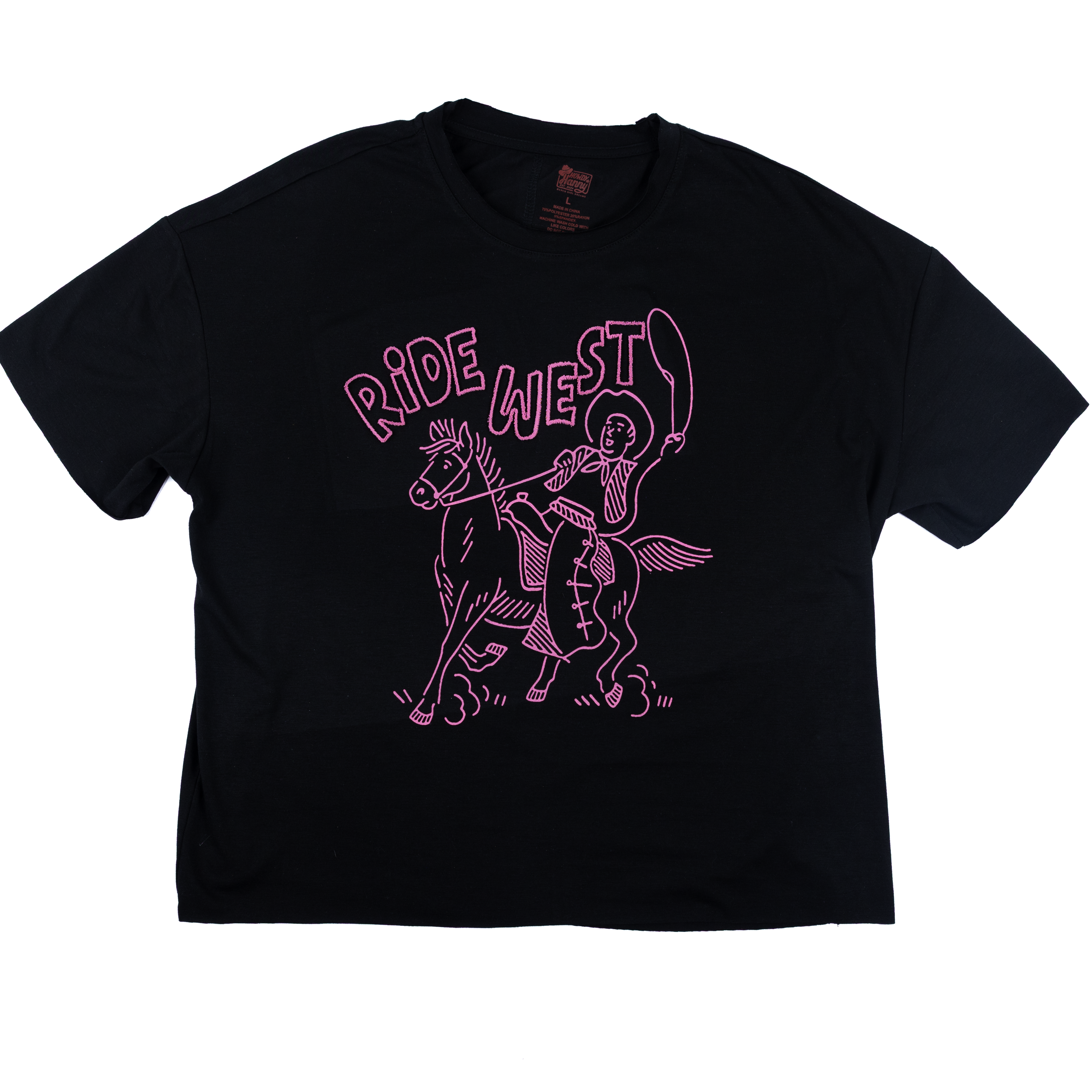 Women's Howdy Hanny Black and Pink Ride West Crop T-shirt 