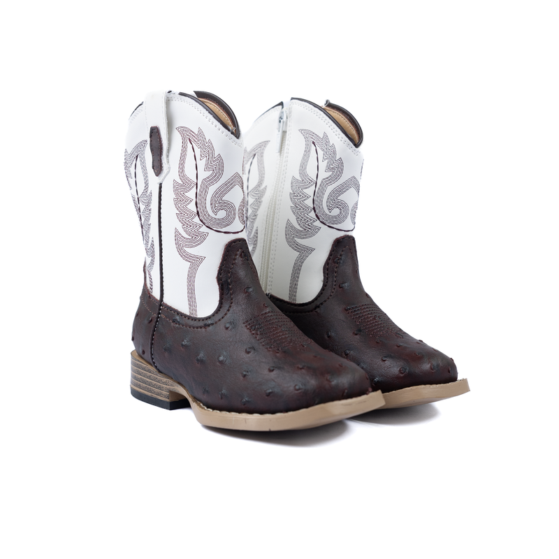 Roper Toddler Wide Square Toe Faux Leather Ostrich Print Boots 09-017-1900-0049 BR