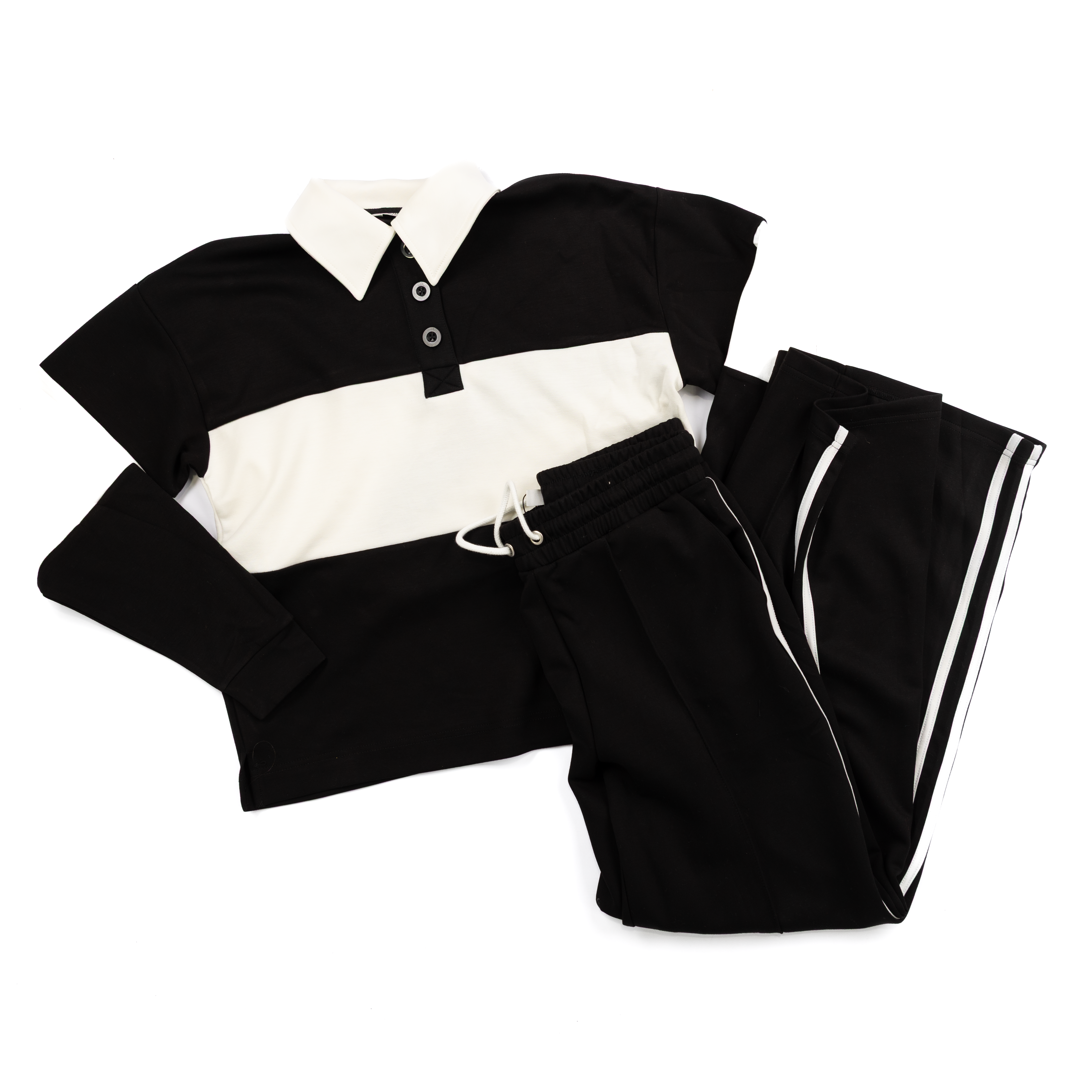 Women's B.Young White and Black Contrast Polo Pullover 