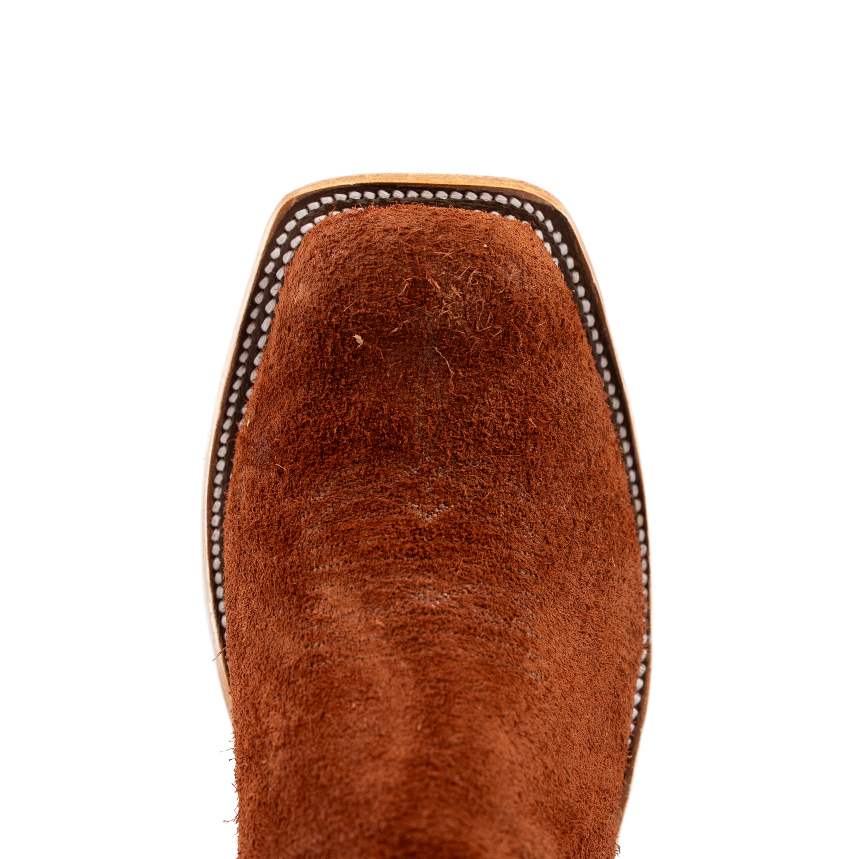 Close-up of a brown leather boot sole on a white background