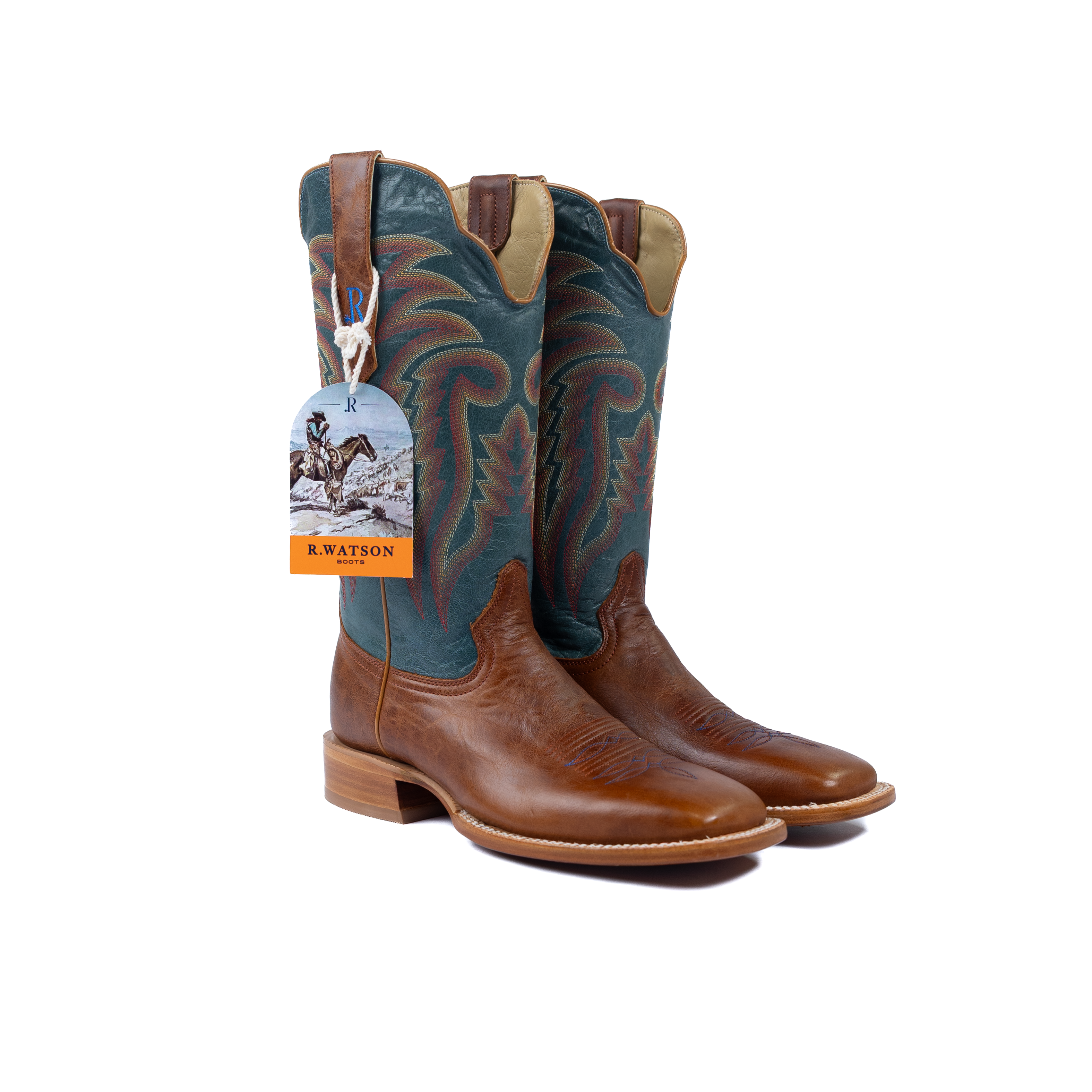 Men's R. Watson Palomino Tan Cowhide Boots with 13″ Baby Blue Goat Top RW8005-2