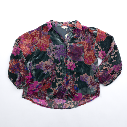 Women's Button Down Floral Velvet Jacquard Top G12058