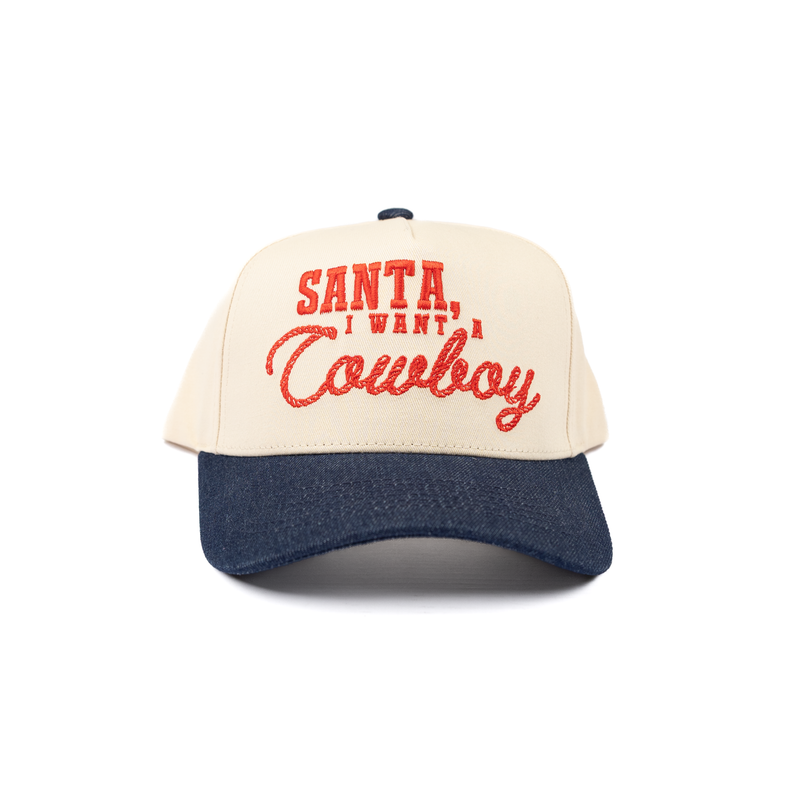 Women's Santa I Want A Cowboy Natural and Denim Snapback