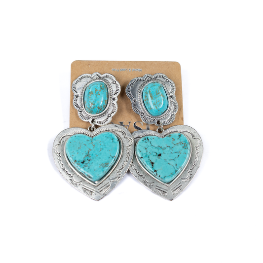 Women's Isac Flat Top Heart Turquoise Post Earrings 722716