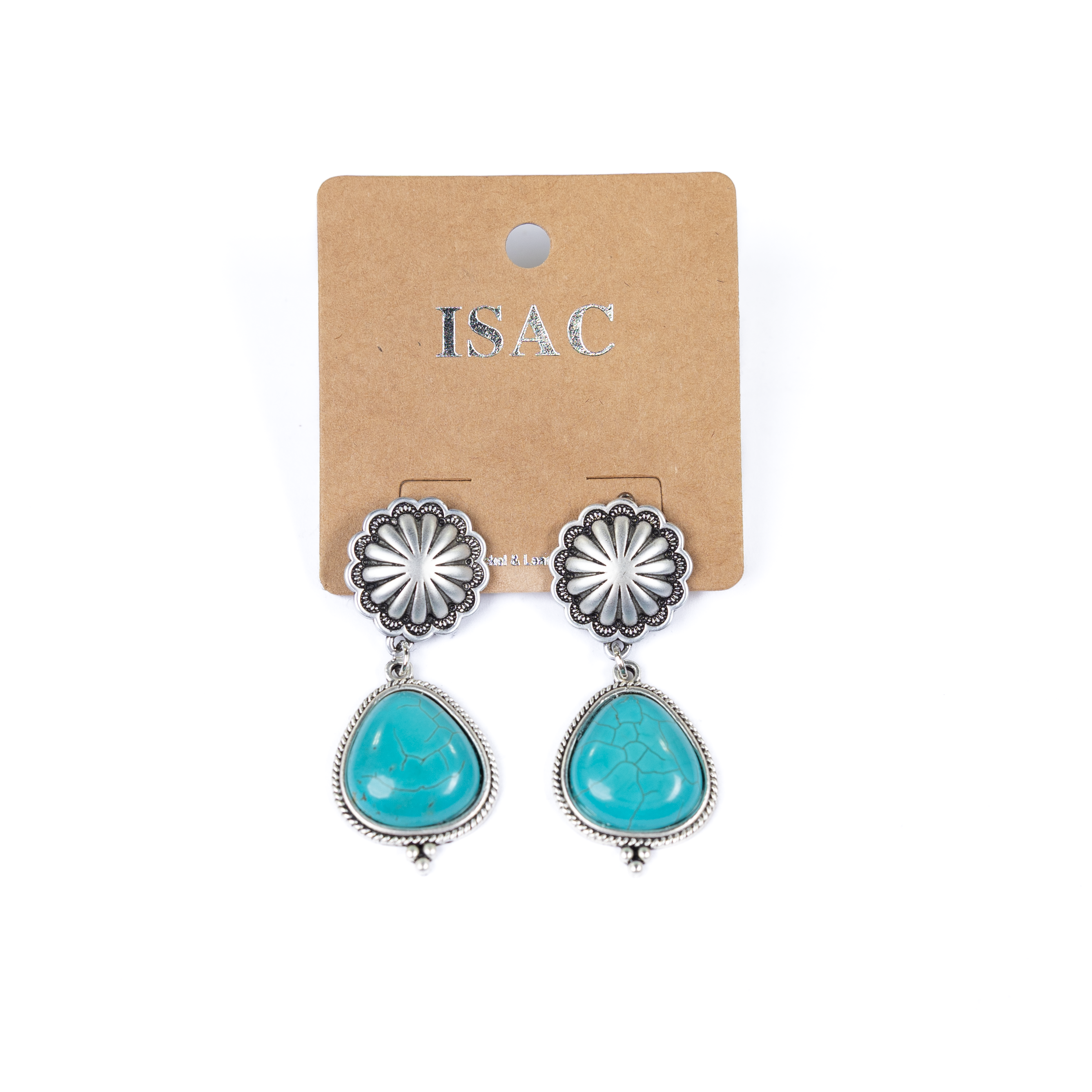 Women's Isac 2.2" Turquoise Brass Concho Post Earrings 724195