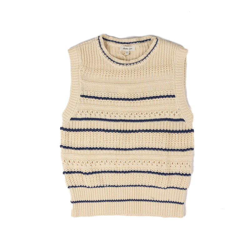 Another Love Women's Navy/Cream Alondra Sleeveless Sweater Top 