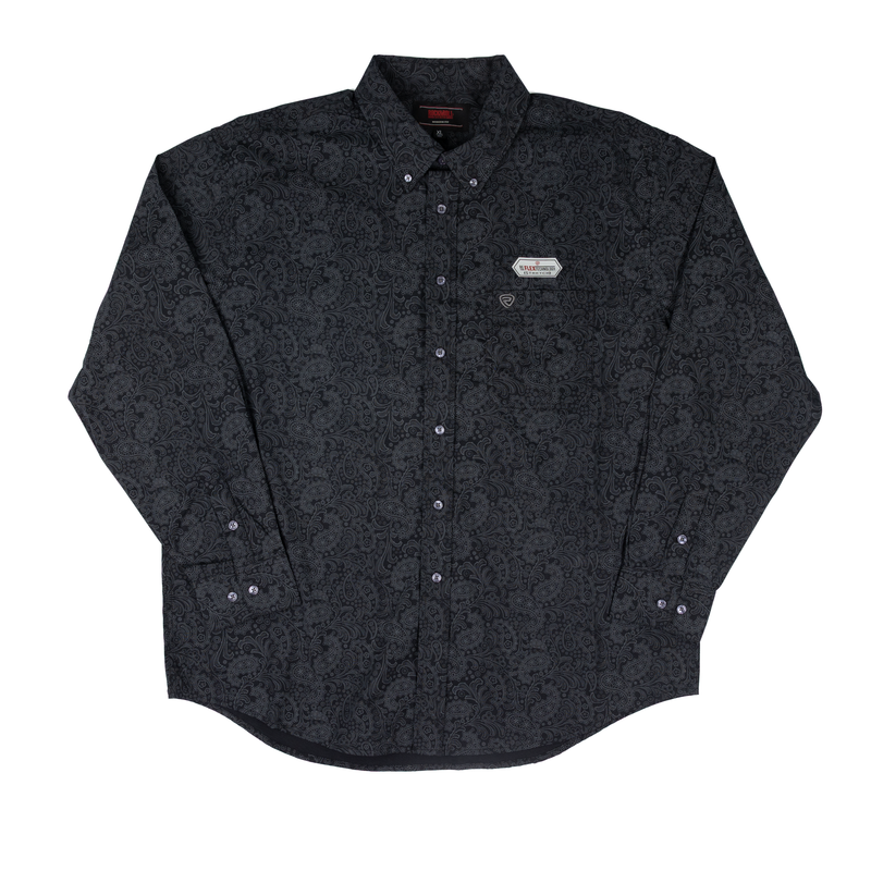  Men's Rock and Roll Denim Black Paisley Print Long Sleeve Button Up BMB2S07630