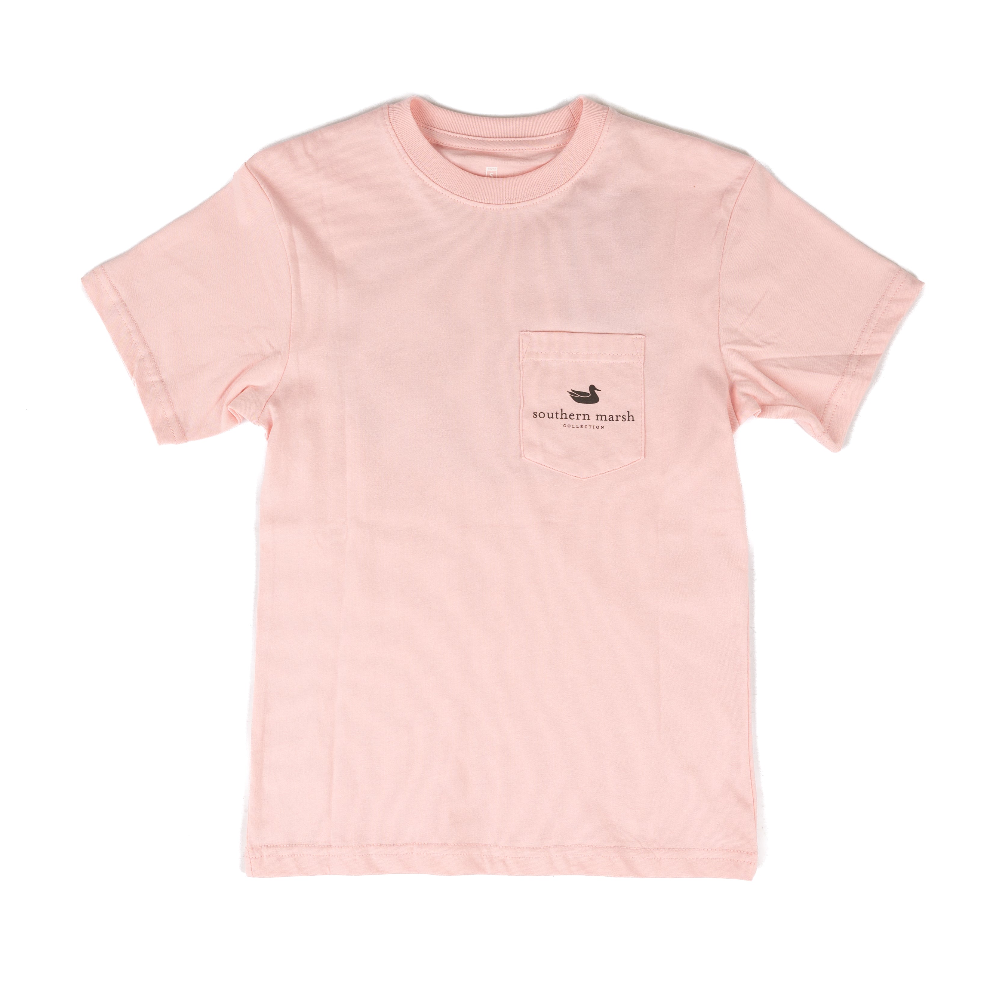Southern Marsh Boy's Short Sleeve Pink T-shirt with Camo Logo YACGC-CAM