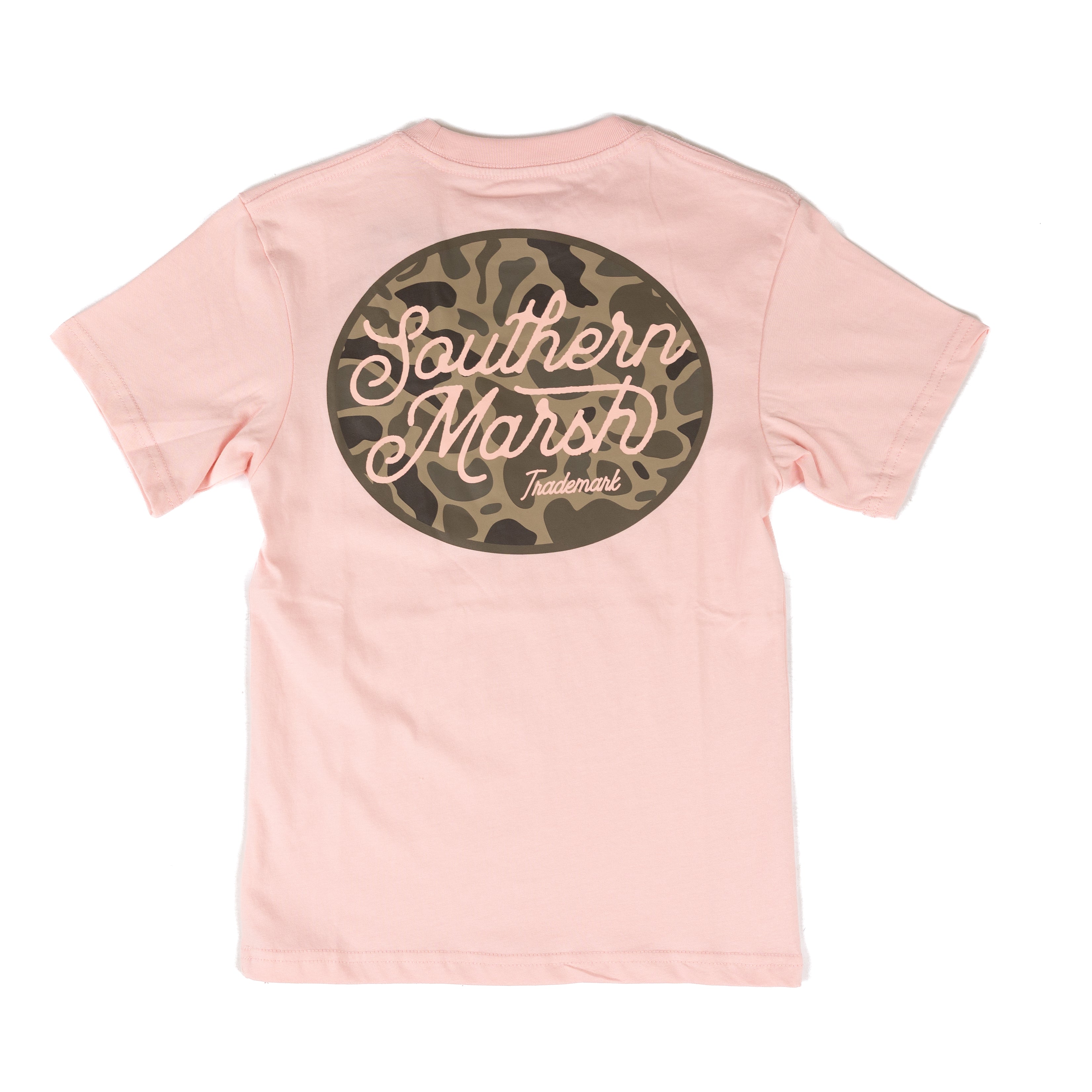 Southern Marsh Boy's Short Sleeve Pink T-shirt with Camo Logo YACGC-CAM