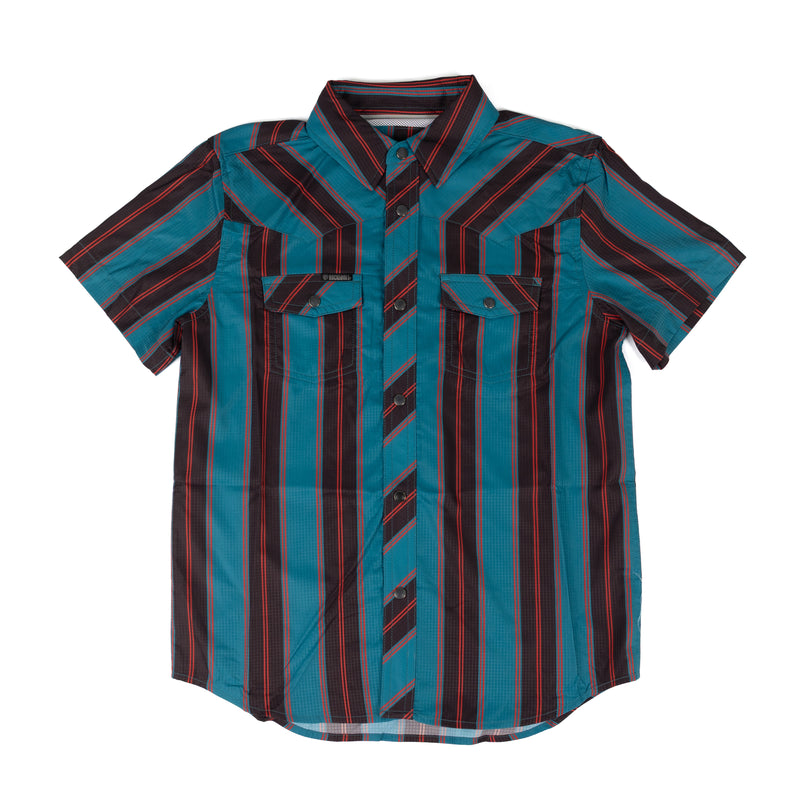 Rock and Roll Boy's Short Sleeve Teal Stripe TEK Snap Shirt BBN3S09453