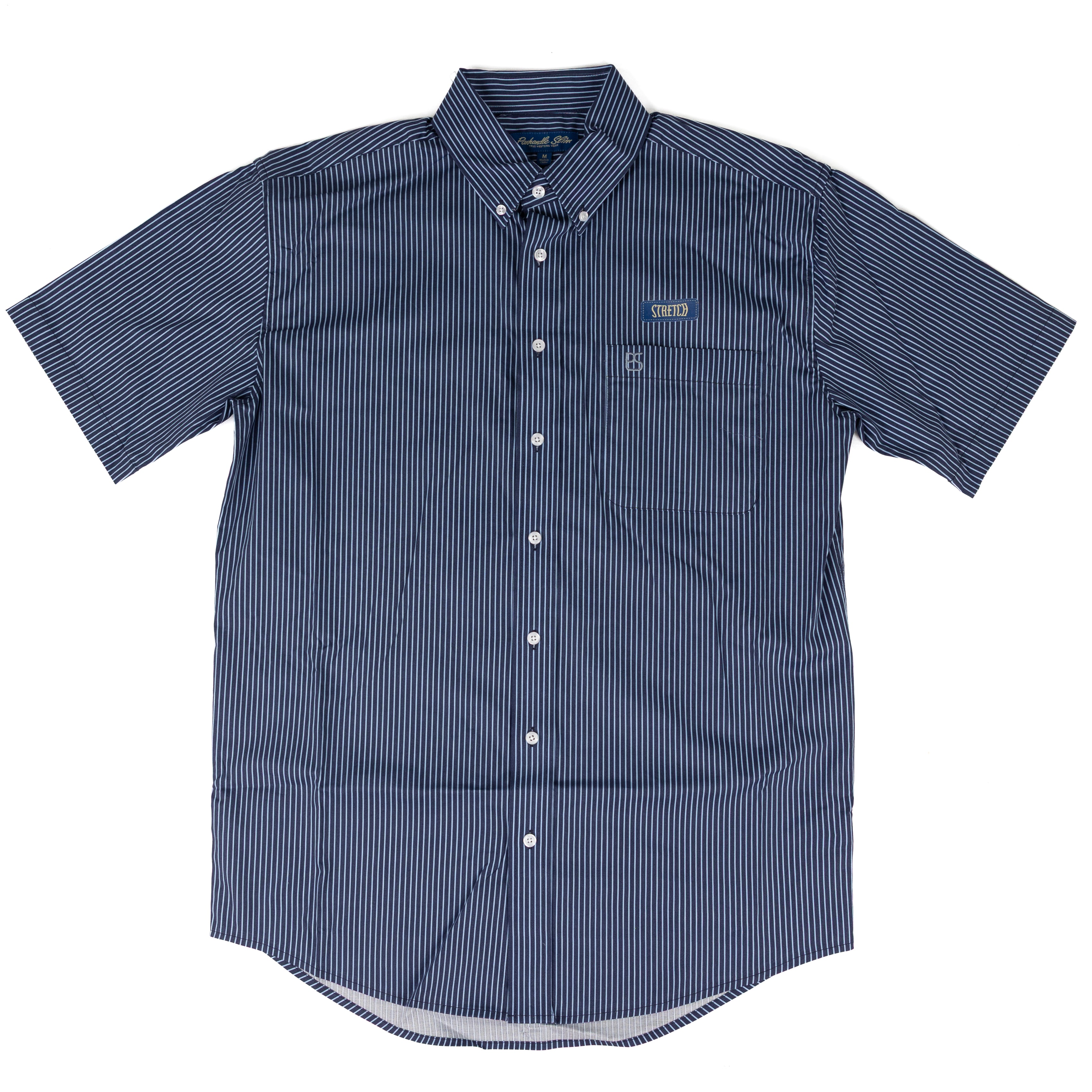 Panhandle Men's Short Sleeve Navy Striped Button Down Shirt SMB3S09558