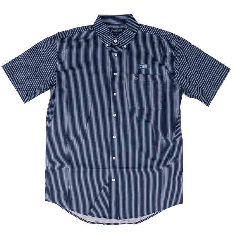 Panhandle Men's Short Sleeve Navy Striped Button Down Shirt SMB3S09558