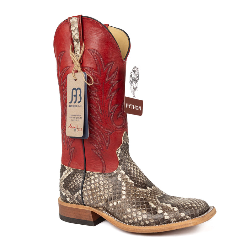 Anderson Bean Men's Natural Burmese Python Square Toe Boots