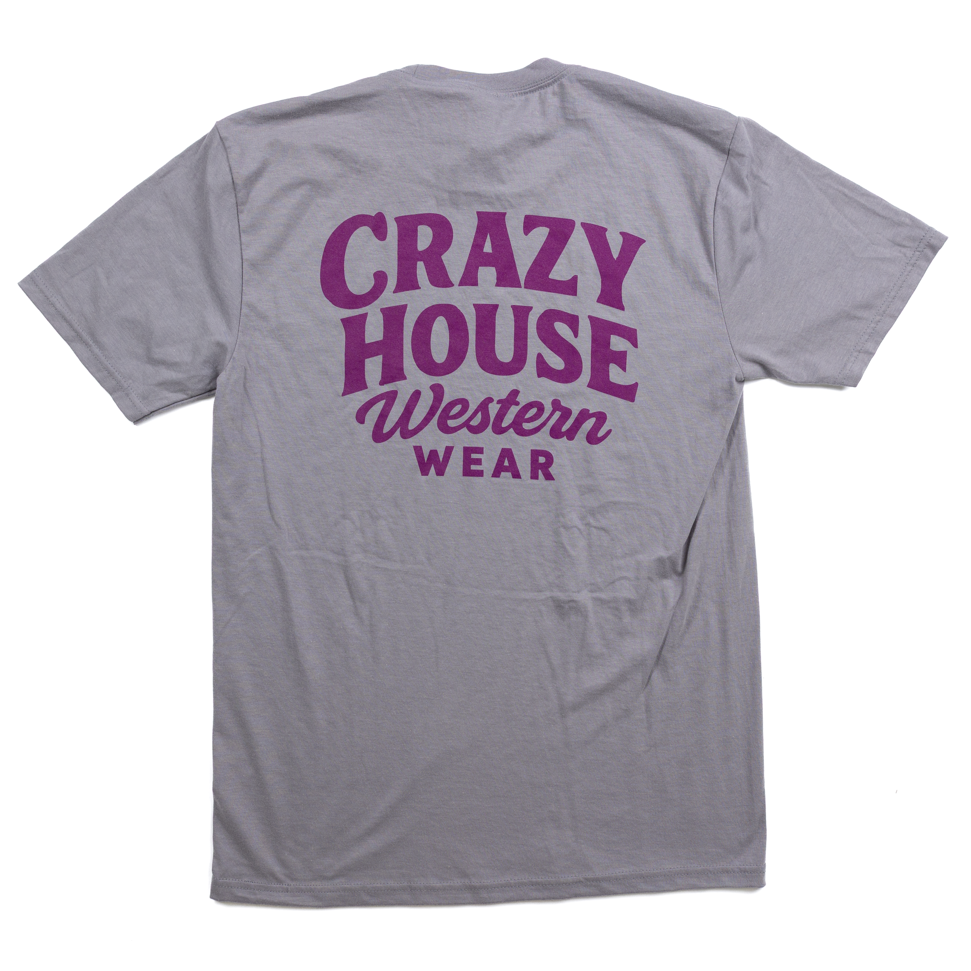 Crazy House Storm Gray and Purple Short Sleeve Script T-shirt 