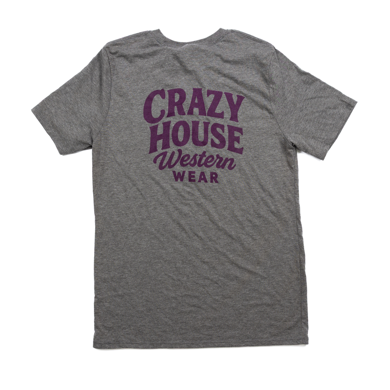 Youth Crazy House Gray Short Sleeve Script T-shirt 