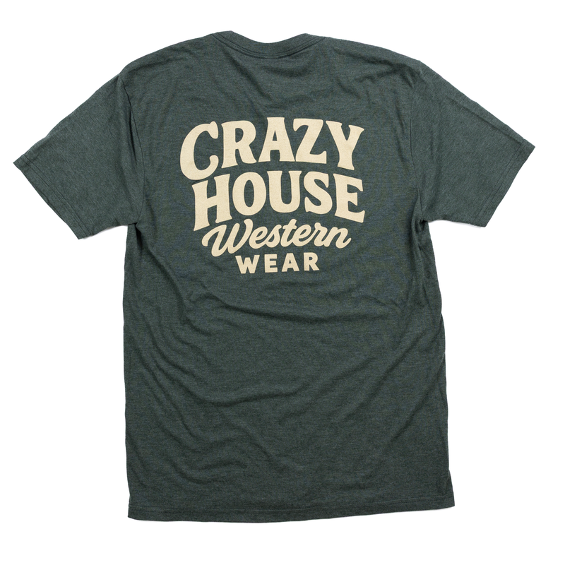 Crazy House Hunter Green and Cream Script Short Sleeve T-shirt 