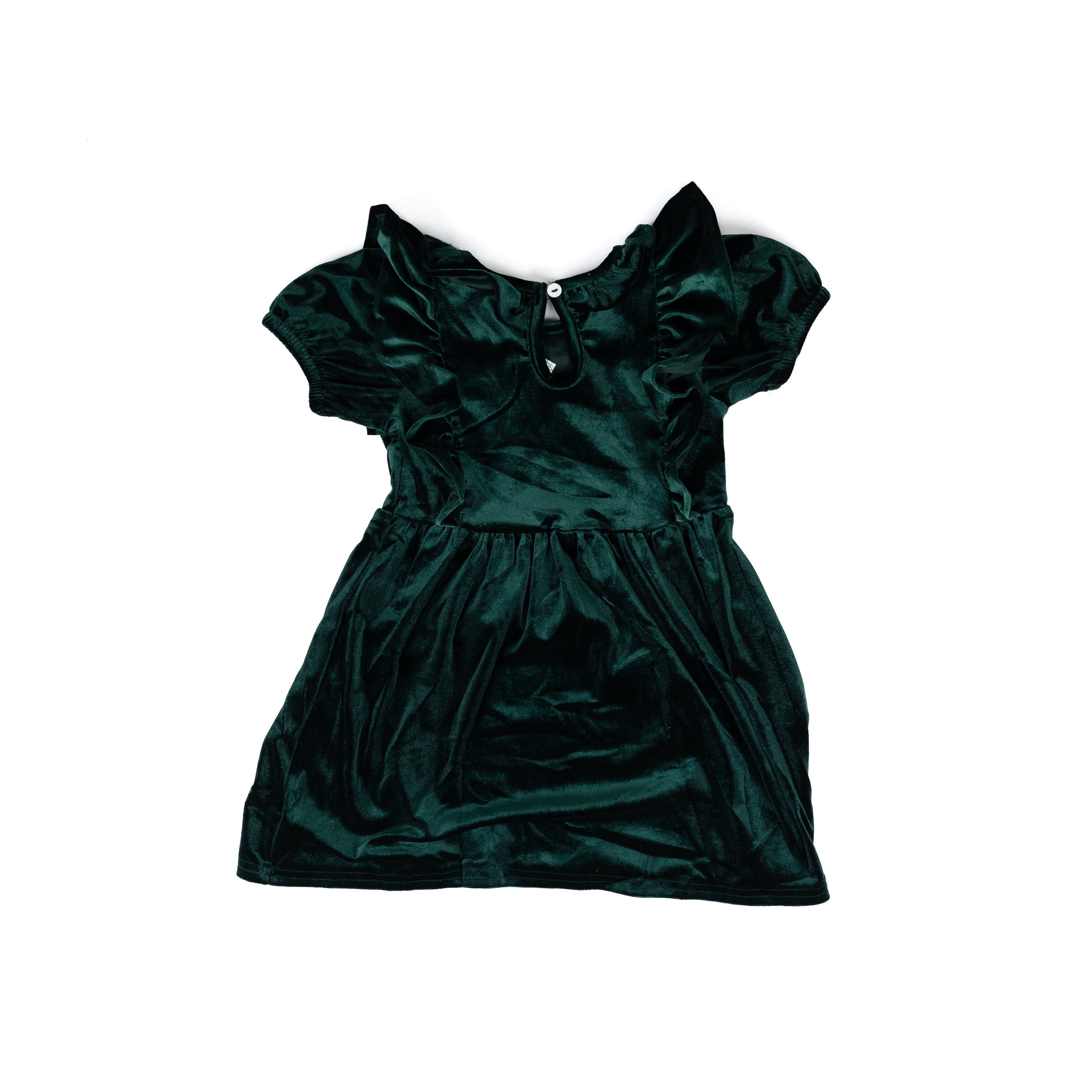 Girl's Short Sleeve Dark Green Velvet Ruffle Dress DRG42933