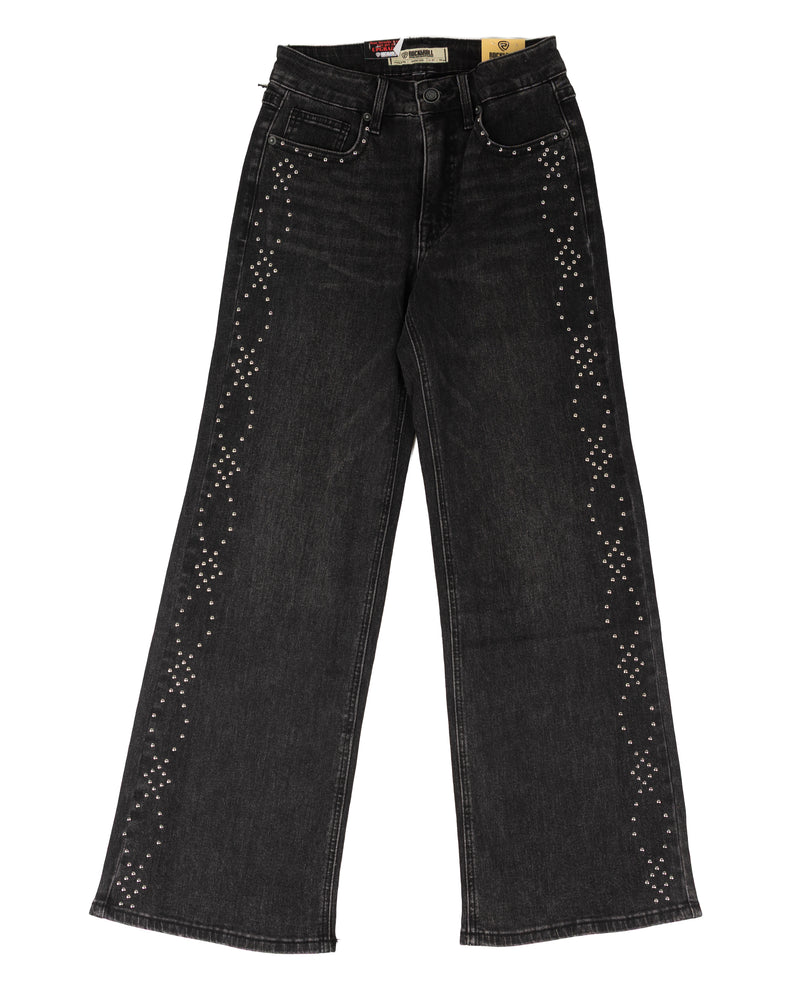 Rock and Roll Women's Black Studded High Rise Wide Leg Jeans BW6HD10371