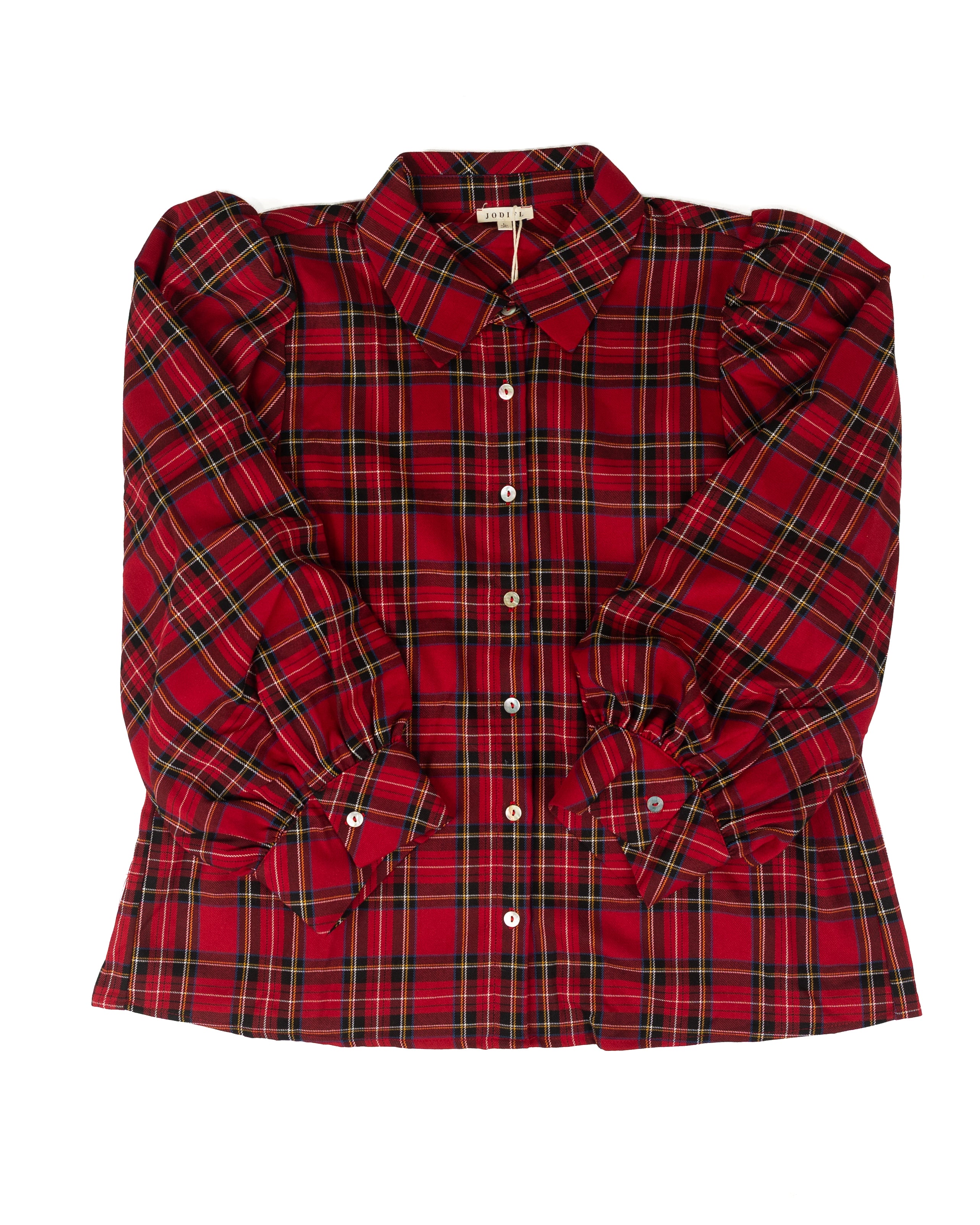 Jodifl Women's Red Plaid Button Up Blouse
