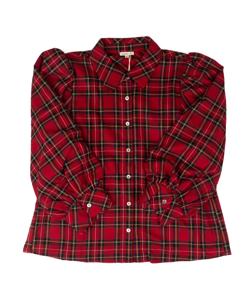 Jodifl Women's Red Plaid Button Up Blouse