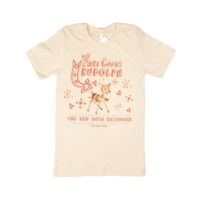 Women's "Here Comes Rudolph" Natural T-shirt