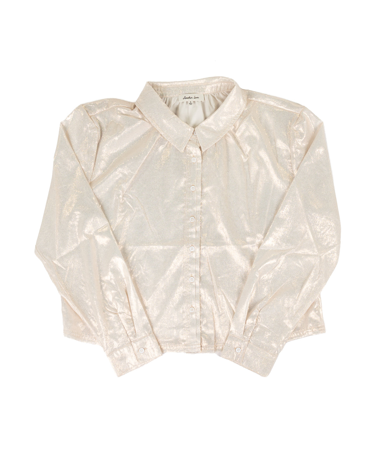Another Love Women's Tory White Gold Long Sleeve Button Up Top