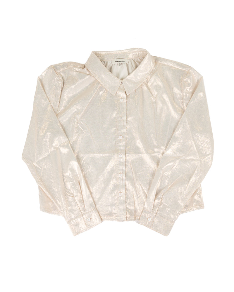 Another Love Women's Tory White Gold Long Sleeve Button Up Top