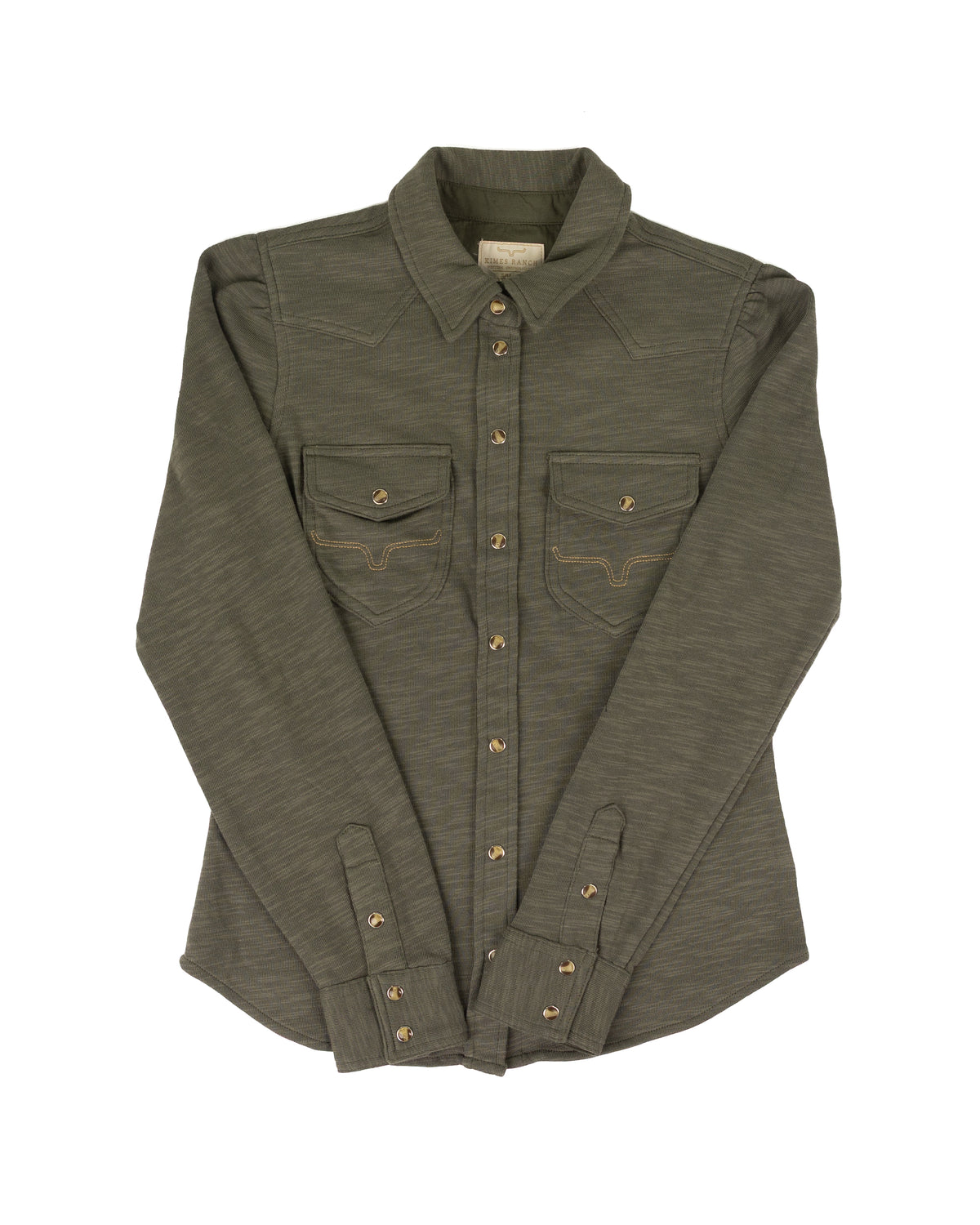 Kimes Ranch Women's Long Sleeve Moss Green Pearl Snap Shirt W2O0000096-GN011