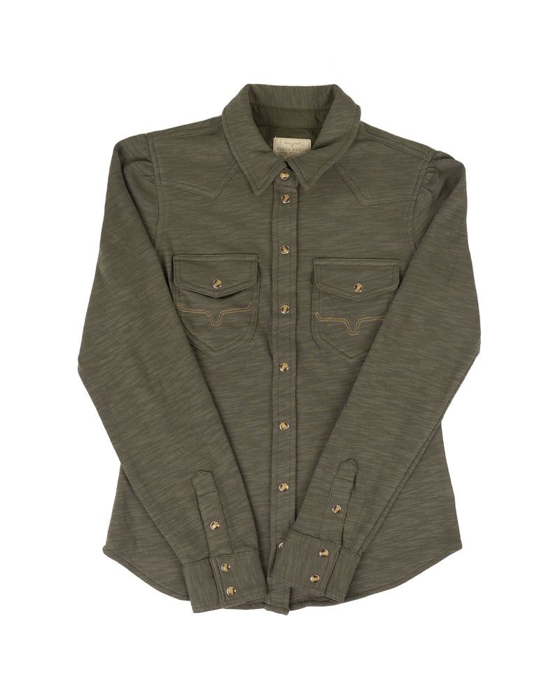 Kimes Ranch Women's Long Sleeve Moss Green Pearl Snap Shirt W2O0000096-GN011