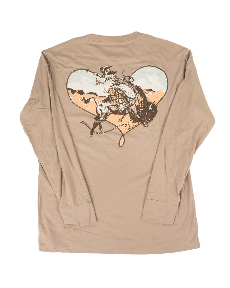Hooey Women's Tan Buffalo Heart Long Sleeve T-shirt HT2637TN