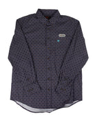 Rock and Roll Men's Long Sleeve Navy Geo Printed Classic Fit Button Down Shirt BMB2S10105