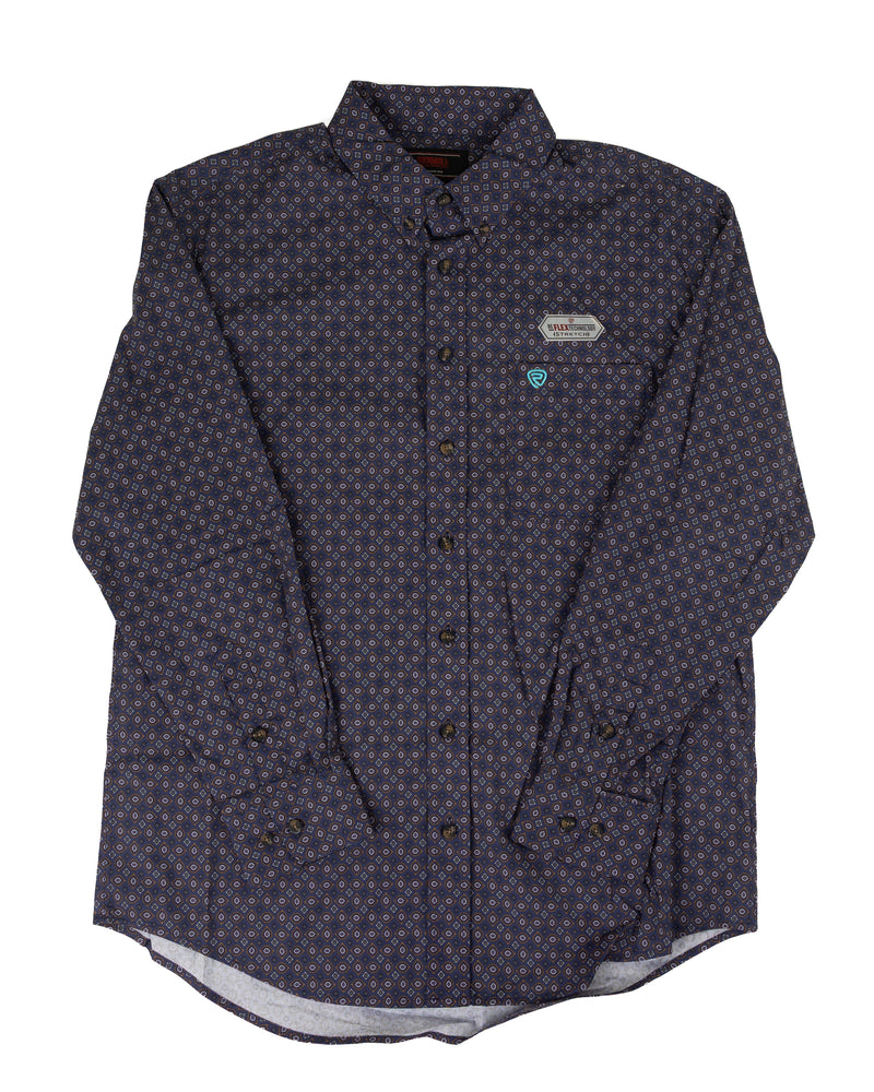 Rock and Roll Men's Long Sleeve Navy Geo Printed Classic Fit Button Down Shirt BMB2S10105