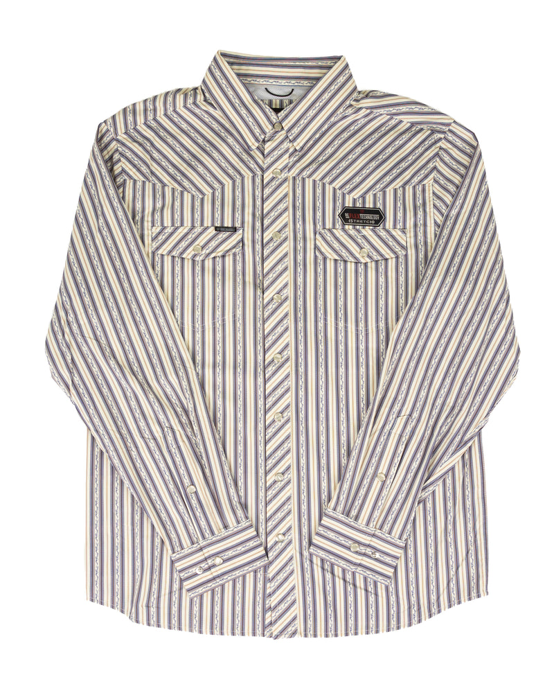 Rock and Roll Men's Long Sleeve Striped Tek Core Snap Up Shirt BMN2S10093