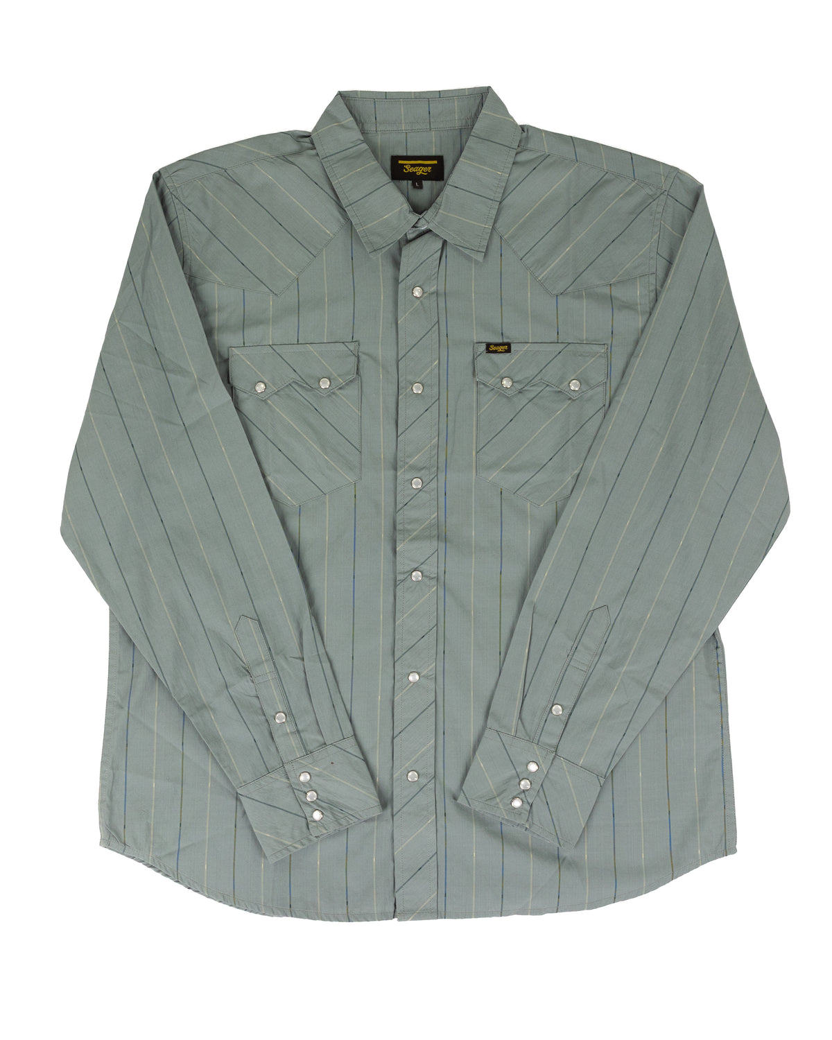 Seager Men's Long Sleeve Blue/Gray Striped Snap Shirt MSH26SAWTLGRY
