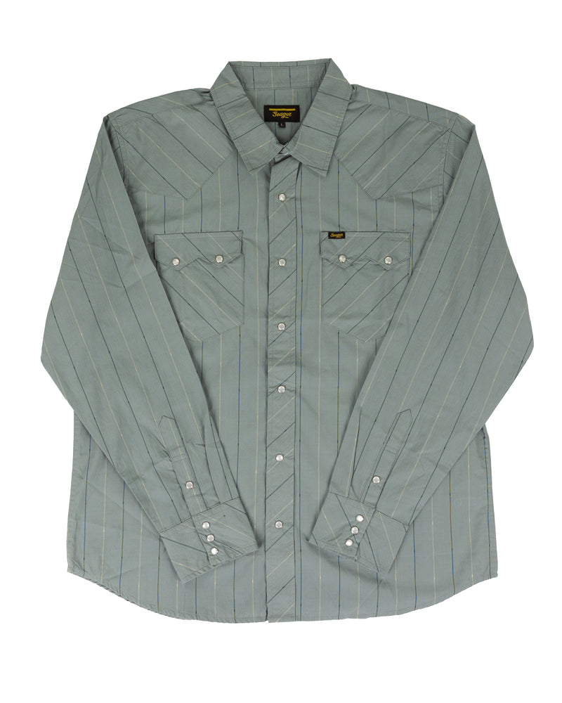Seager Men's Long Sleeve Blue/Gray Striped Snap Shirt MSH26SAWTLGRY