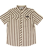 Rock and Roll Men's Short Sleeve Brown and Tan Striped Snap Shirt BMN3S10087