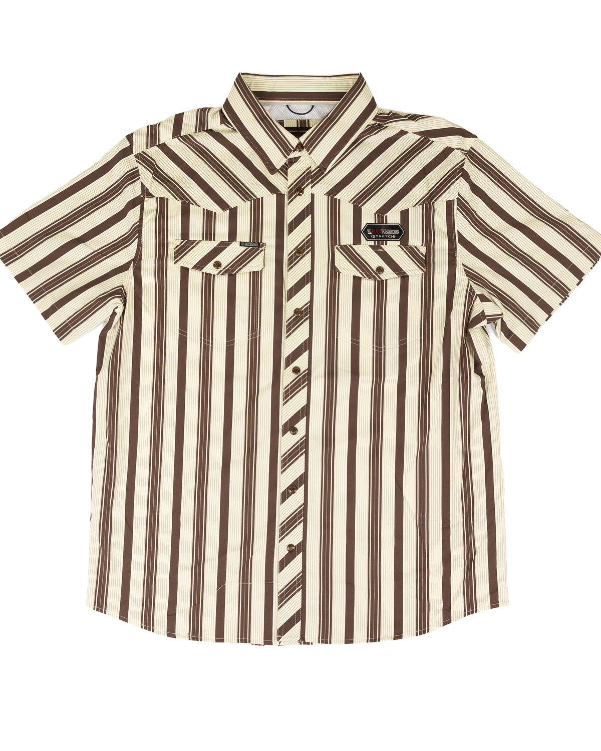 Rock and Roll Men's Short Sleeve Brown and Tan Striped Snap Shirt BMN3S10087