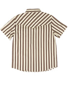 Rock and Roll Men's Short Sleeve Brown and Tan Striped Snap Shirt BMN3S10087